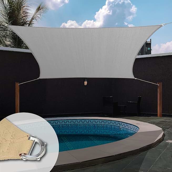 Reinforced Wire Ring 24' x 24' Gray Rectangular Shade Sail, Commercial Grade Canopy, Reinforced Corners and Edges