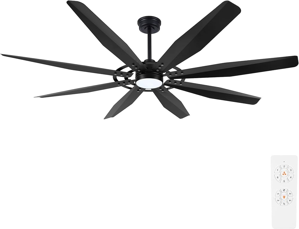72 inch Ceiling Fan with Light & Remote Control,Aluminum 8-Blades Large Industrial Ceiling Fan,Reversible Quiet DC Motor,3CCT/6-Speed Modern Dimmable Ceiling Fan for Living Room,Black