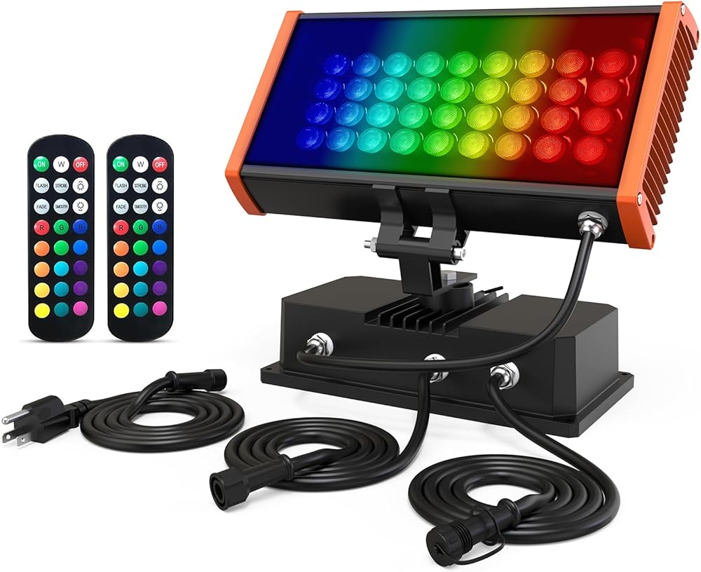 LED Wall Washer Light with RF Remote, Linkable 144W RGBW Dimmable LED Floodlights for Outdoor Building Wall, Landscape, Wedding, Sign, Commercial Lighting,120VAC