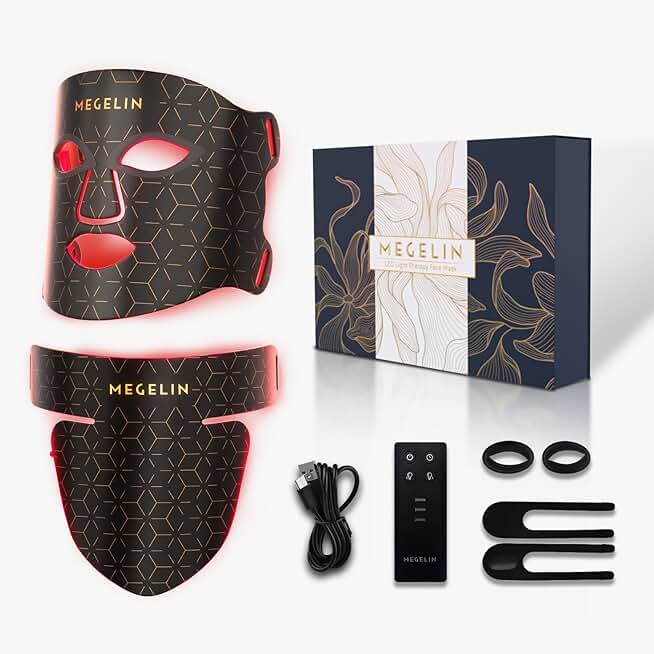 Led Red Light Therapy Face & Neck Mask, 7 Colors Led Light Therapy Facial Mask, Infrared Red Light Therapy Mask, Infrared Light Skin Rejuvenation(Black)