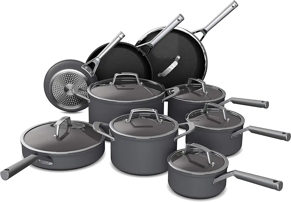 Ninja C39900 Foodi NeverStick Premium 16-Piece Cookware Set, Hard-Anodized, Nonstick, Durable & Oven Safe to 500°F, Black