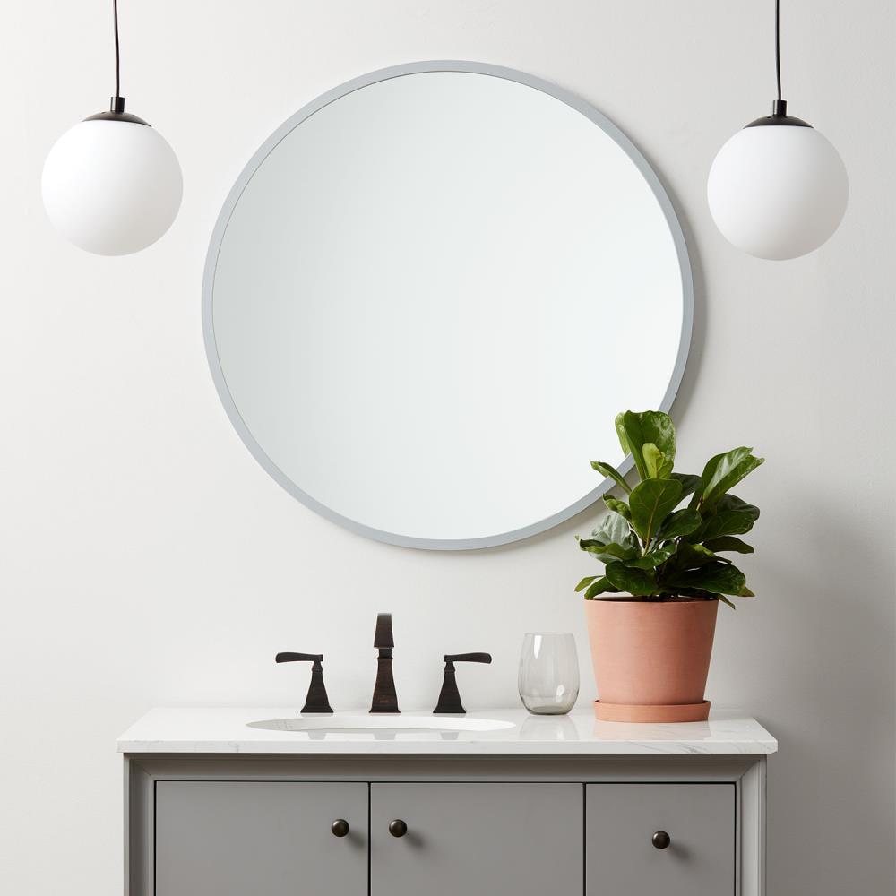 Better Bevel 30-in x 30-in Grey Round Bathroom Vanity Mirror