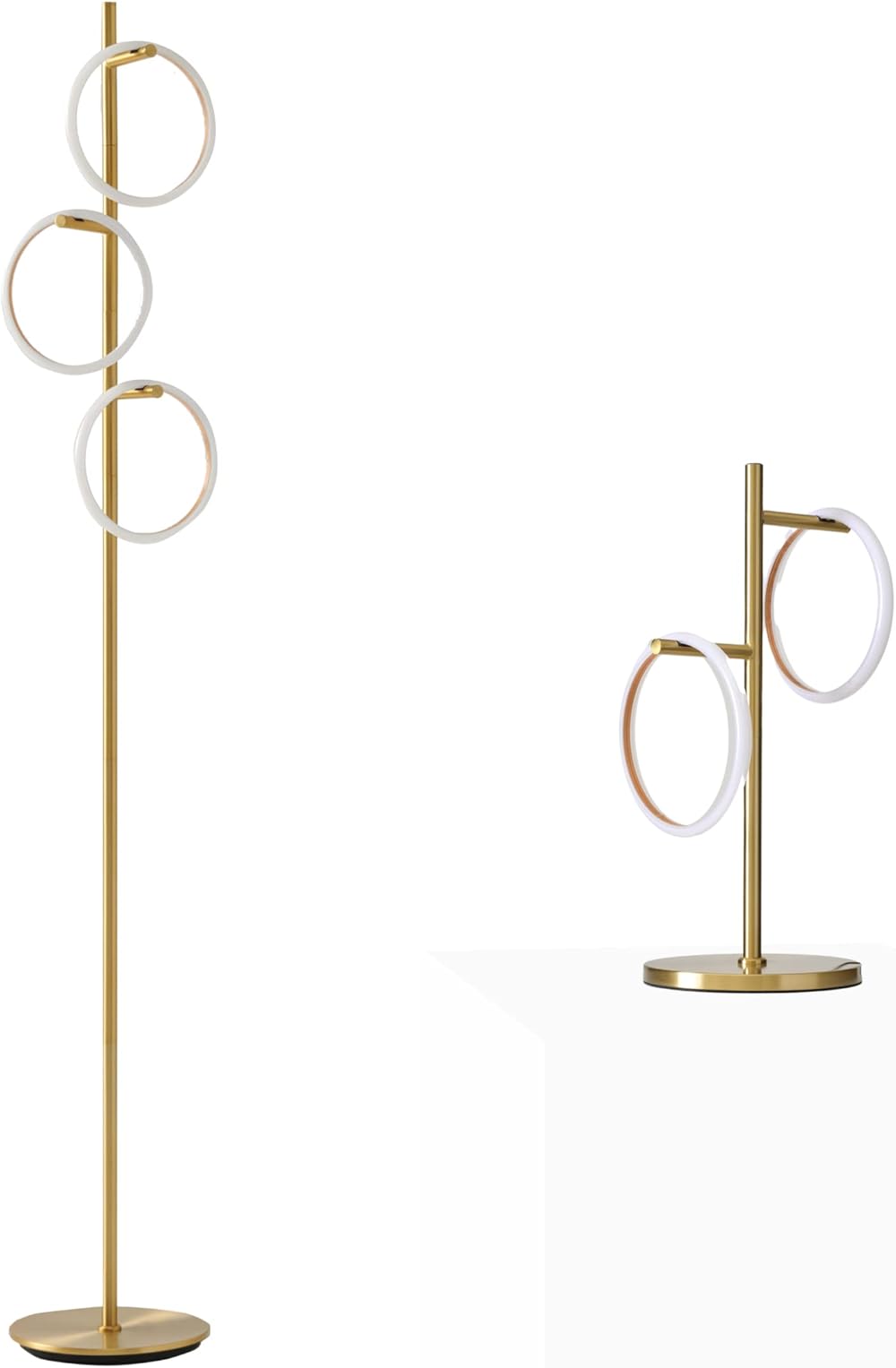 Brightech Set Saturn Floor Lamp and Table Lamp, Great Living Room Decor, Tall Tree Lamp for Offices, Contemporary Lamp for Living Rooms, Standing Lamp with 3 LED Lights for Bedroom Reading - Gold/Bras