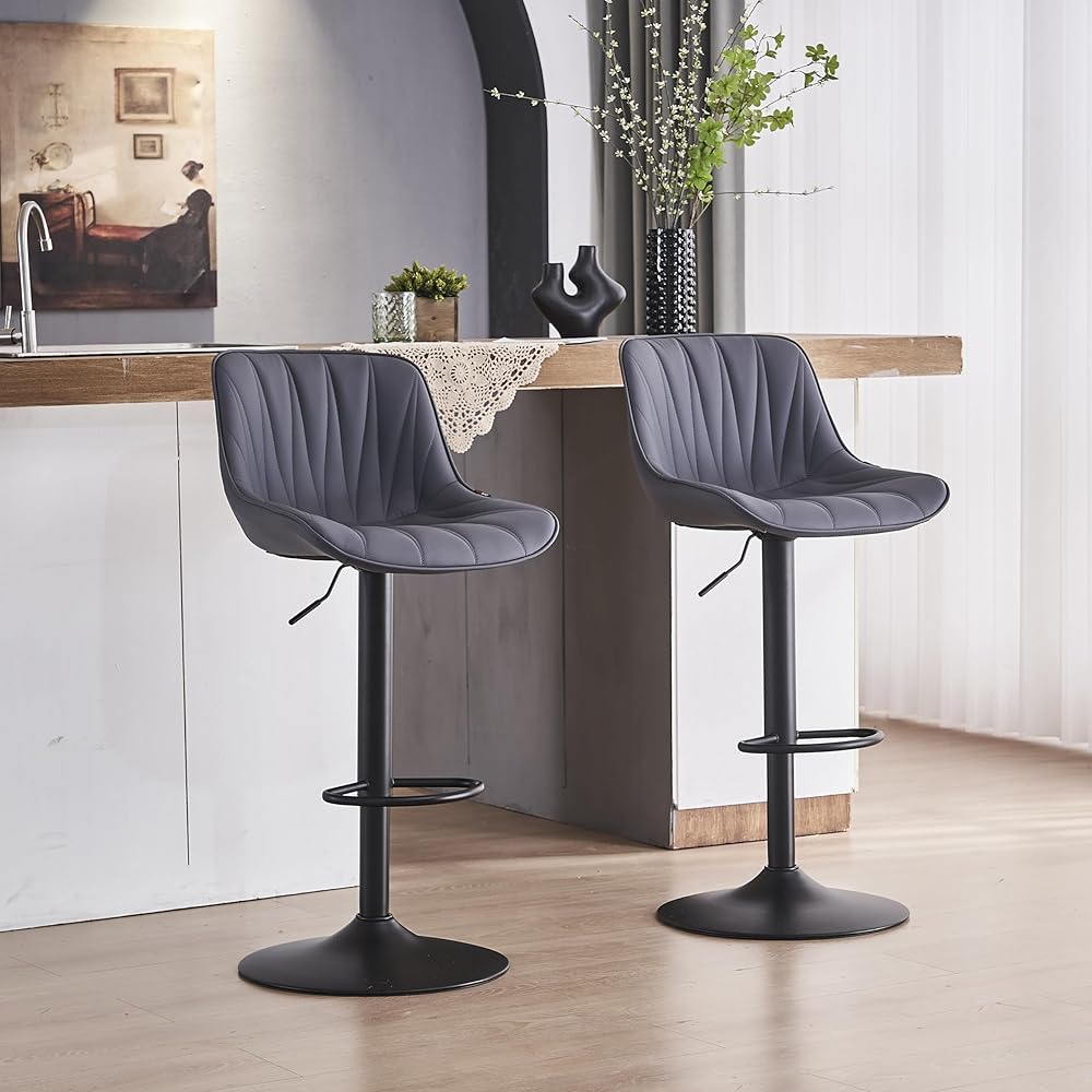 YOUNIKE Bar Stools Set of 2 for Kitchen Island, Greyish Purple Swivel Tall Bar Stools, Faux Leather Padded Barstools with Back, Modern Counter Height Bar Chairs, Easy to Assemble