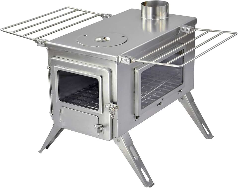 Winnerwell Nomad View Large Tent Stove | Portable Wood Burning Stove for Tents, Shelters, and Camping | 1500 Cubic Inch Firebox | Precision Stainless Steel Construction | Includes Chimney Pipe