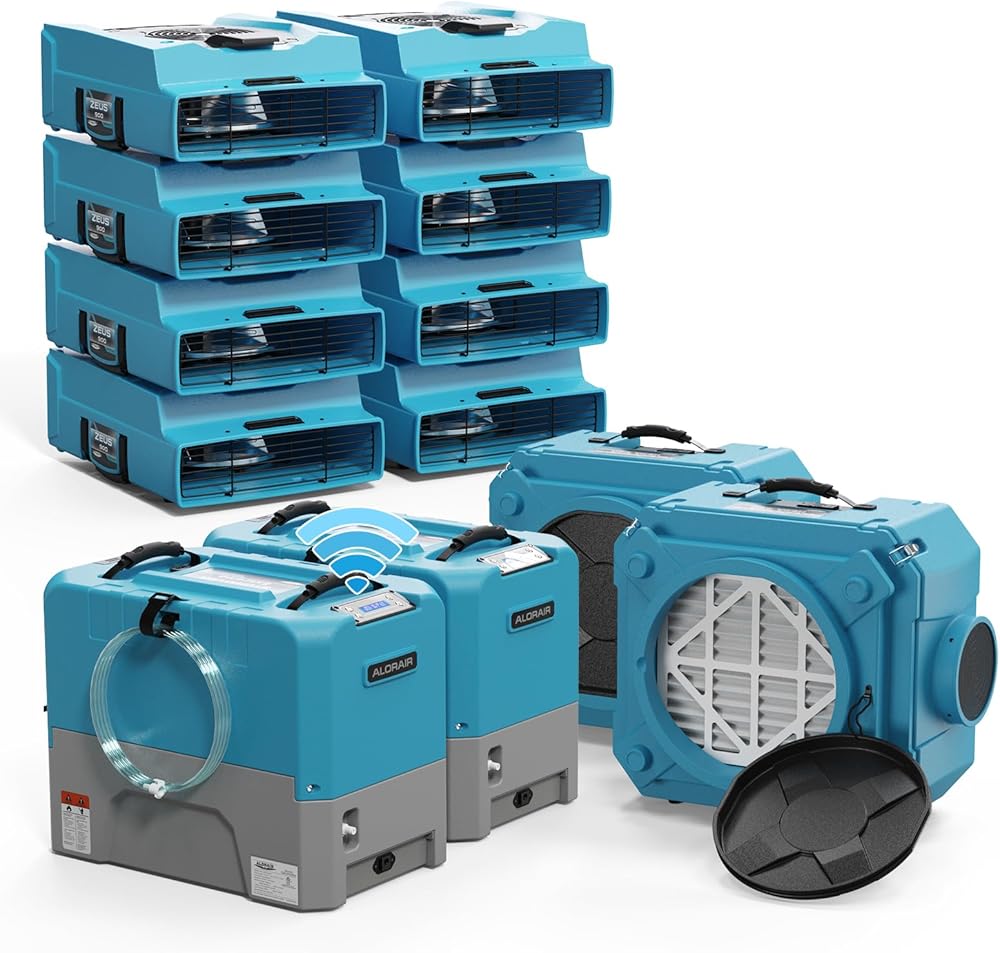 ALORAIR 2 x WiFi Commercial Dehumidifier, 8 x Air Movers and 2x Air Scrubber Combo Package Deals, Flood Repair & Water Damage Restoration Equipment, Blue
