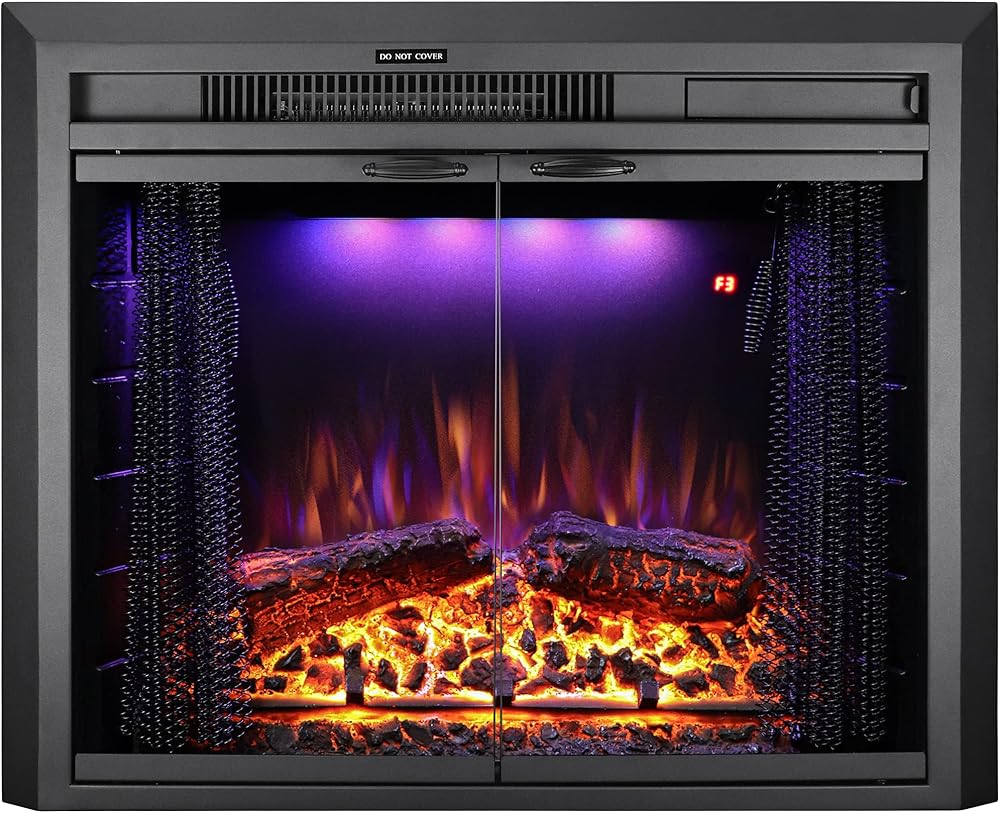 Benrocks 25'' Electric Fireplace Inserts with Glass Door, Recessed Electric Fireplace Heater with Fire Crackling Sound, Adjustable Top Light & Flame Speed, Overheating Protection, 750/1500W Black