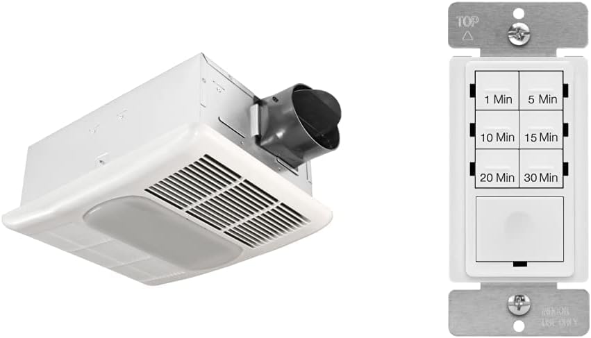 Radiance 80 CFM Exhaust Bath Fan with Light and Heater & ENERLITES Countdown Timer Switch for bathroom fans and household lights, 1-5-10-15-20-30 Min Settings with Manual Override