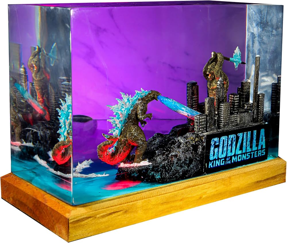 War Monster Night light, K.ong night light, Epoxy Resin Table Lamp Atomic Breath Resin Lamp, Custom Movie Diorama Night Light, Handmade Gifts for Home Decor, Movie Lamp (9x7x4 inch)