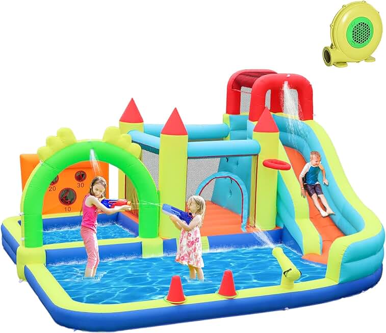 Inflatable Water Slides Park Inflatable Bounce House Bouncy Caslte House with Splash Pool Climb Wall with Blower