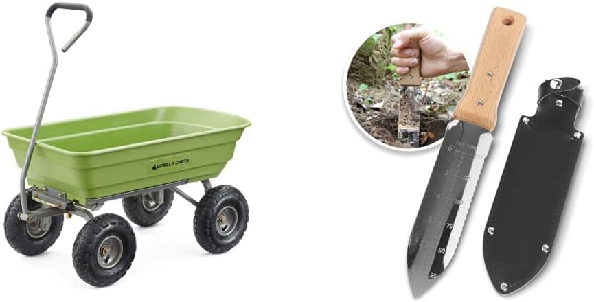 Gorilla Carts 600 Pound Capacity Steel Frame Utility Cart Wagon with Quick Dump System, 19.5 in Overall Height, Green