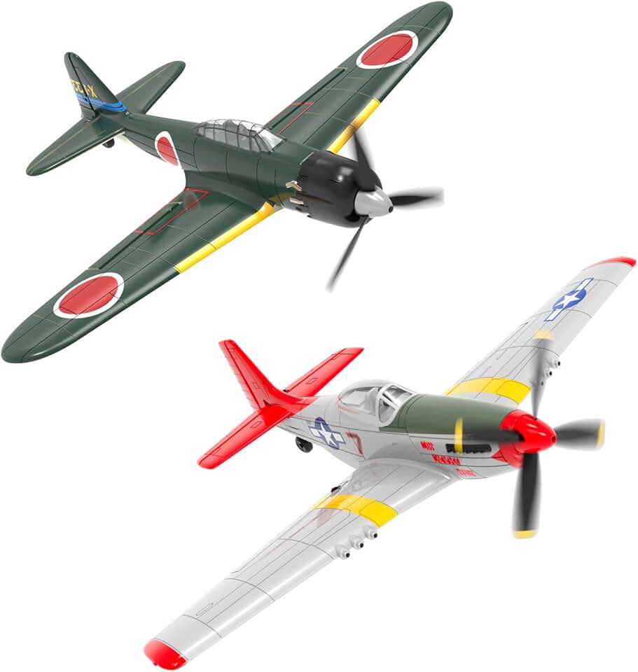 VOLANTEXRC 4CH RC Plane Fighter Airplane P51D Mustang & Zero with Aileron, 2.4Ghz Remote Control Aircraft with Aerobatic & 3 Modes Fly for Adults