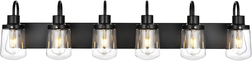YAOHONG Bathroom Vanity Light Fixtures, 6-Light Farmhouse Vanity Light with Clear Glass Shades, Black Bathroom Lighting Fixtures Over Mirror, Vanity Light Fixture Indoor