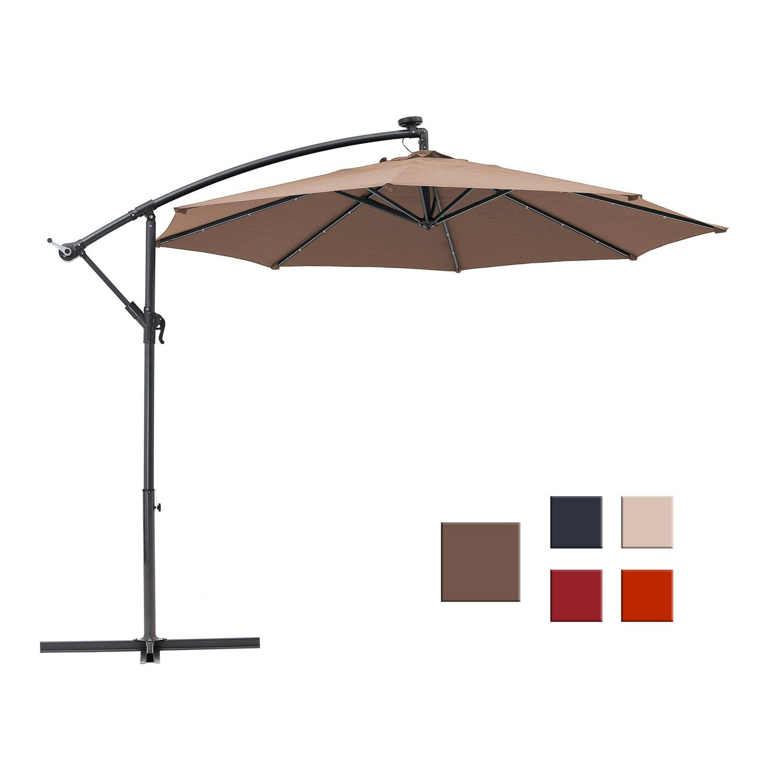 Clihome 10-ft Tan Solar Powered Crank Cantilever Patio Umbrella