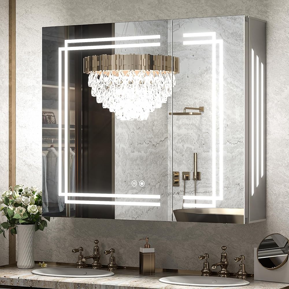 TokeShimi 30 x 26 Lighted Bathroom Medicine Cabinet with Mirror, LED Mirror with Storage, Bathroom Mirror with 3 Colors, Stepless Dimming, CRI 80+ Anti-Fog, Memory Funtion, Wall Mount Make up Mirror