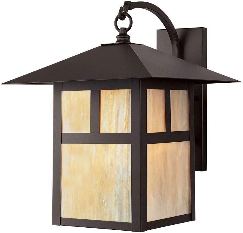 2137-07 Montclair Mission 1 Light Outdoor Bronze Finish Solid Brass Wall Lantern with Iridescent Tiffany Glass