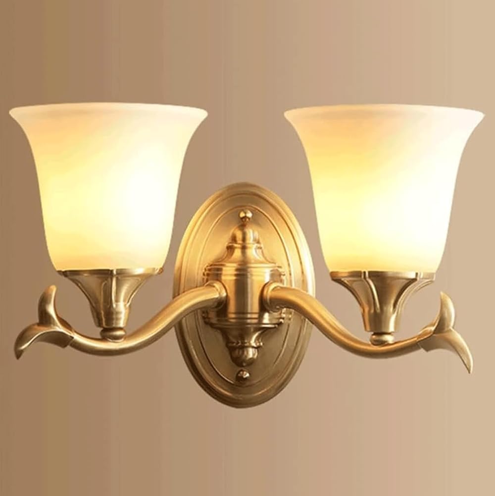 Double Head Vintage Wall Lighting Fixtures Indoor Modern Brass Wall Light with Frosted White Glass Mid Century Wall Sconce Indoor Wall Mounted Lamp for Bedroom Bedside Bathroom Corridor