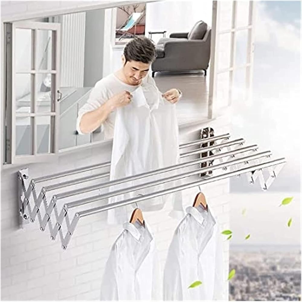 Wall Mounted Clothes Drying Rack Folding Airer Capacity Towel Rail Stainless Steel Space Saver Huge Capacity 5 Rods Collapsible Dryer Easy Storage (Size : 110cm/43.3in)