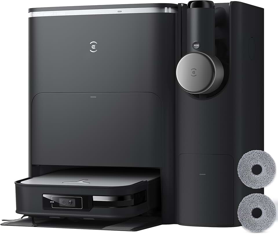 ECOVACS DEEBOT X2 Combo Robot Vacuum and Mop, 8700Pa Suction, 15mm Lift, Omni Station with Hot Water Mop Washing, Self-Emptying, Hot Air Drying, Auto-Refill, Obstacle Avoidance,Black