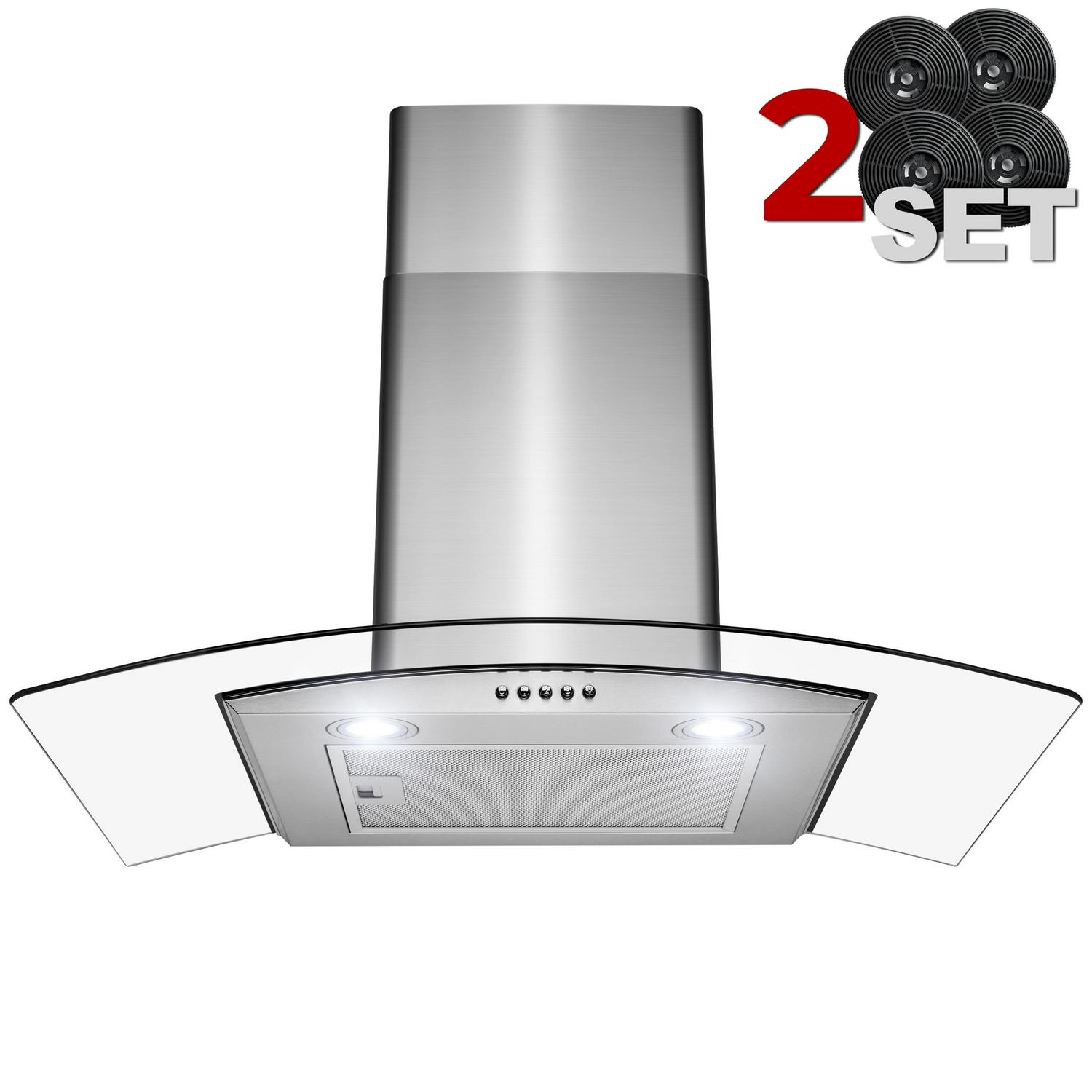 AKDY Wall mount Range hood 30-in 299-CFM Convertible Stainless Steel Wall-Mounted Range Hood with Charcoal Filter