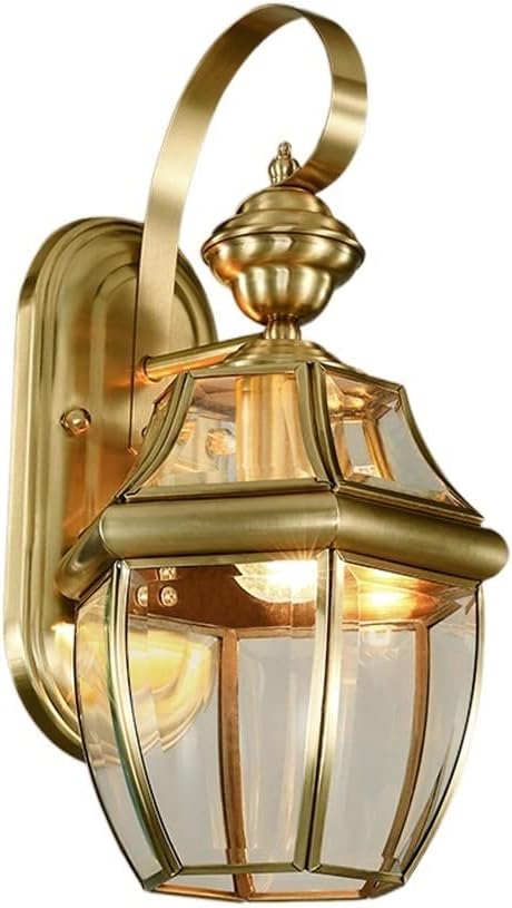 KUYT American Copper Wall Lamp Clear Glass Shade Wall Light Sconces for Modern Restaurant Bar Aisle Villa Decoration Indoor Home Sconce Fixture/Height 39Cm