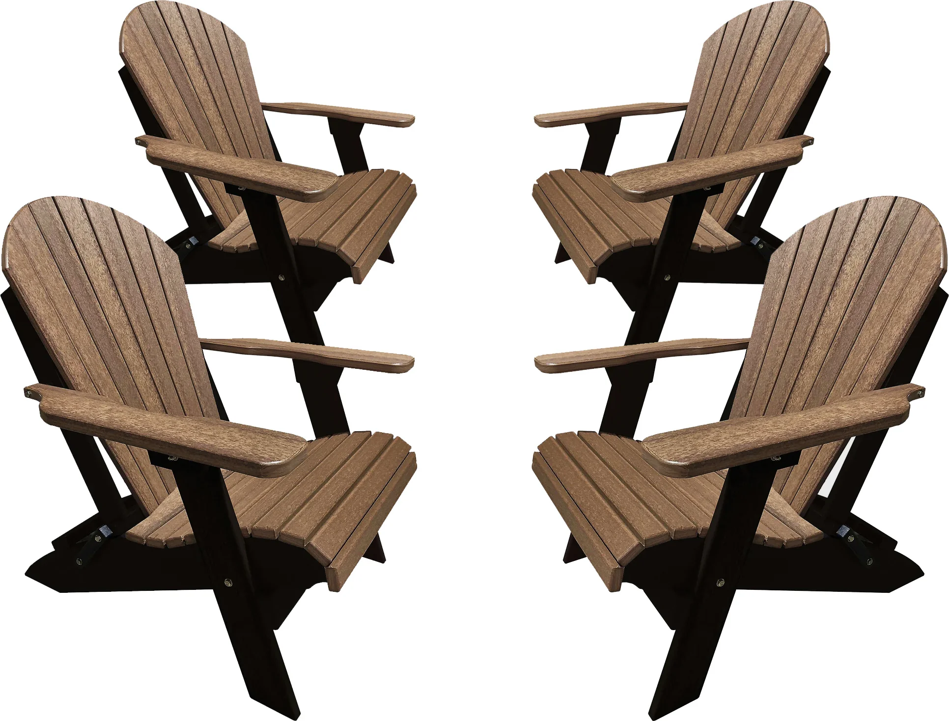 Set of 4 - DuraWeather Poly King Size Folding Adirondack Chairs Exclusive Wood Grain Poly-Resin