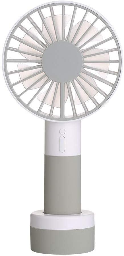 USB Portable Handheld Fan Recharging Small Fan Portable Handheld Led Night Light Fan Household Office Summer Cooler Desktop Fan with Base, vertice, Grey (Color : Gray)