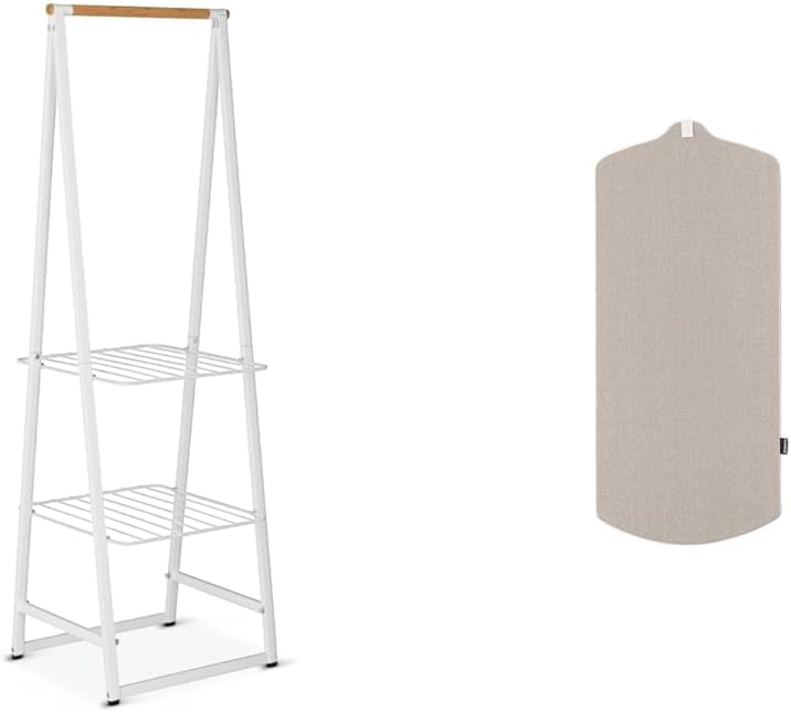 Brabantia - Linn Clothes Rack Small - Free Standing Clothing Rail (White) + Linn Steam Board - Removable Steamer Accessory - Heat Resistant Surface (Gray)