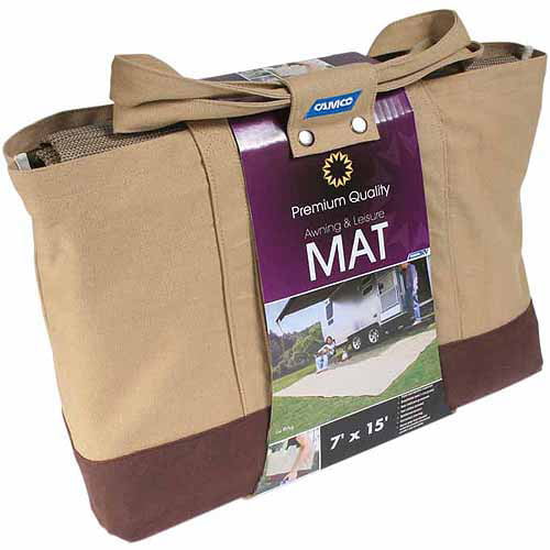 Camco 42811 7  x 15  RV Awning and Leisure Mat, Includes Canvas Tote Bag, Brown