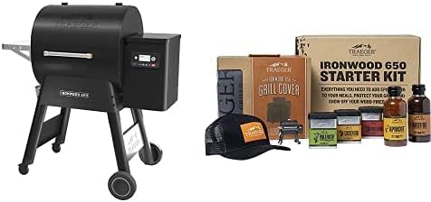 Traeger Grills Ironwood 650 Wood Pellet Grill and Smoker with Alexa and WiFIRE Smart Home Technology, Black with Traeger Pellet Grills BAC660 Ironwood 650 Holiday Bundle, Multicolor