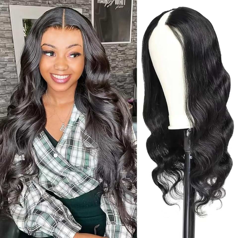 v part wig human hair body wave human wigs upgrade u part wigs for black women 100% human hair wigs 180% density 4x4x1 inch net middle part bob wig clip in half wig 34 inch