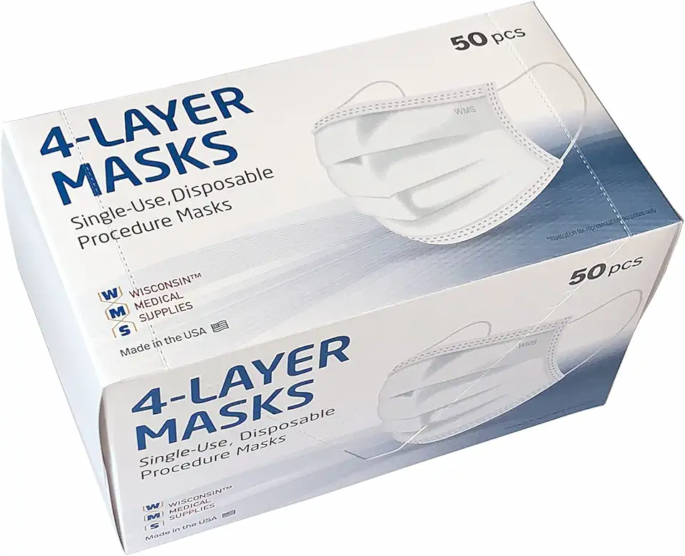 WMS 4-Layer Face Masks, Wisconsin Medical Supplies, MADE IN USA,