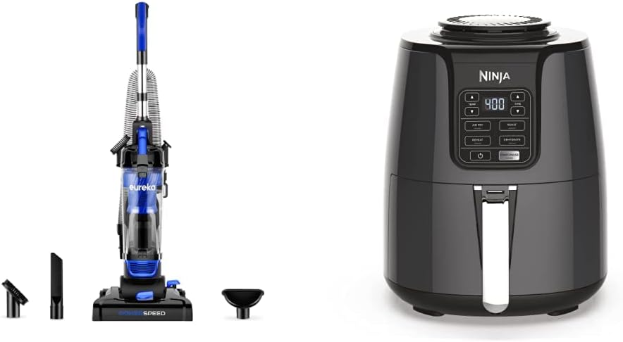 EUREKA Lightweight Powerful Upright Vacuum Cleaner for Carpet and Hard Floor, PowerSpeed, New Model & Ninja AF101 Air Fryer, 4 Qt, Black/Gray