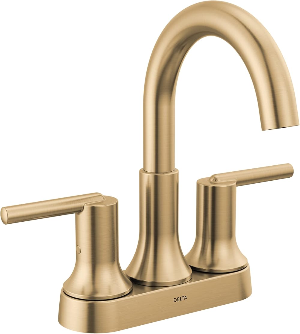 Delta Faucet Trinsic Gold Bathroom Faucet, Bathroom Sink Faucet, Centerset, Diamond Seal Technology, Metal Drain Assembly, Champagne Bronze 2559-CZMPU-DST