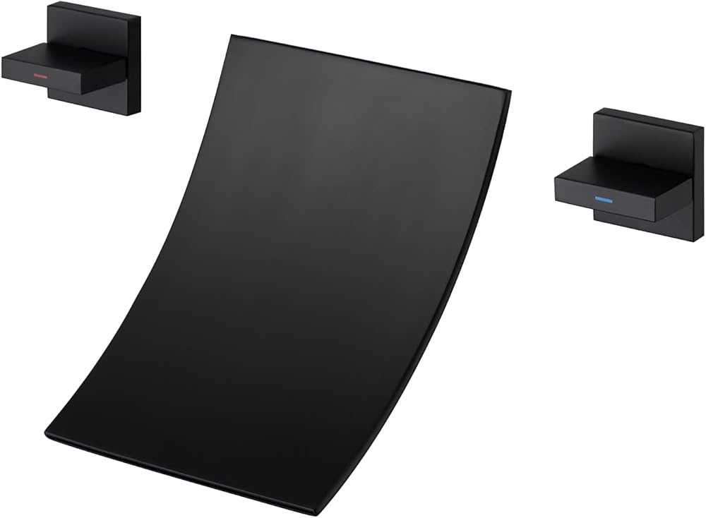 Wall Mount Tub Filler Roman Waterfall Tub Faucet Black High Flow Brass Bathroom Bathtub Faucets with 2 Handles