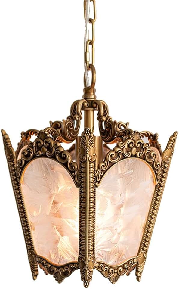 Vintage Brass Chandelier，9.8‘’Ice Flower Small Chandelier，Antique Full Brass，Ceiling Hanging Vintage Rustic Light Fixture for Dining Room Living Room Foyer Porch Kitchen Island