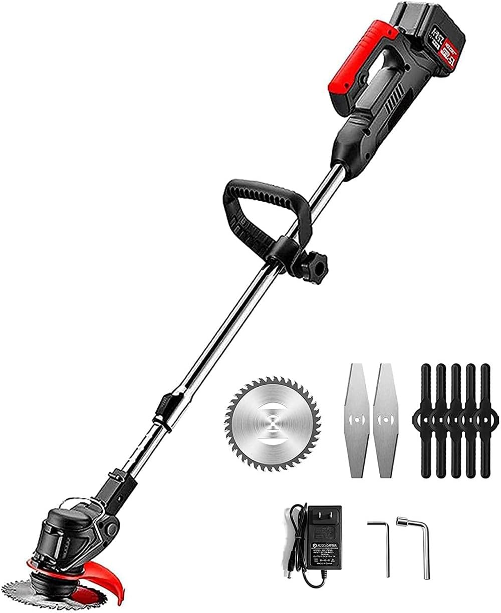 Cordless Electric Lawn Mower Small Hands High Power 21V 15000mAh Lithium Battery with Retractable Adjustment Electric Weeding Tool 1 A Battery-2 A Battery