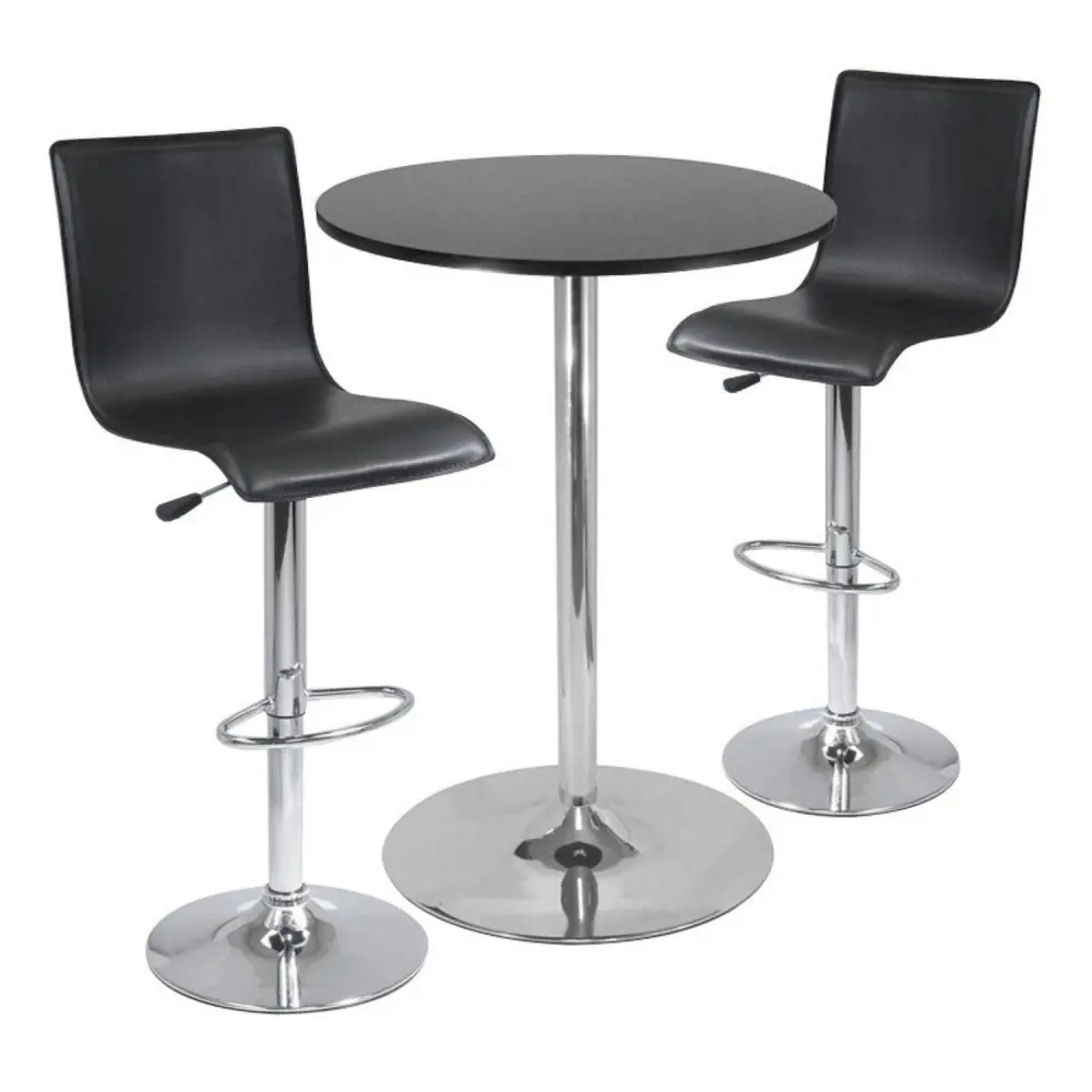 Winsome Wood Spectrum Pub Table and Stools, 3PC Set, Black and Chrome