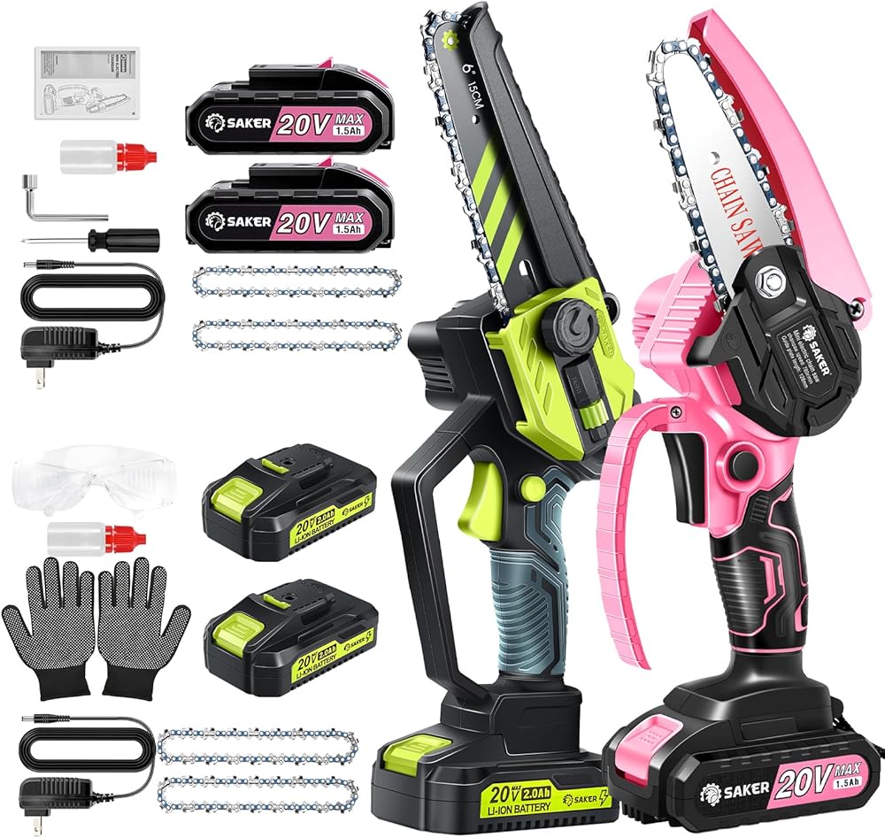 Saker Mini Chainsaw,Portable Electric Pink Mini Chainsaw Cordless and Saker Multifunction Mini Chainsaw,6 Inch Brushless Chainsaw