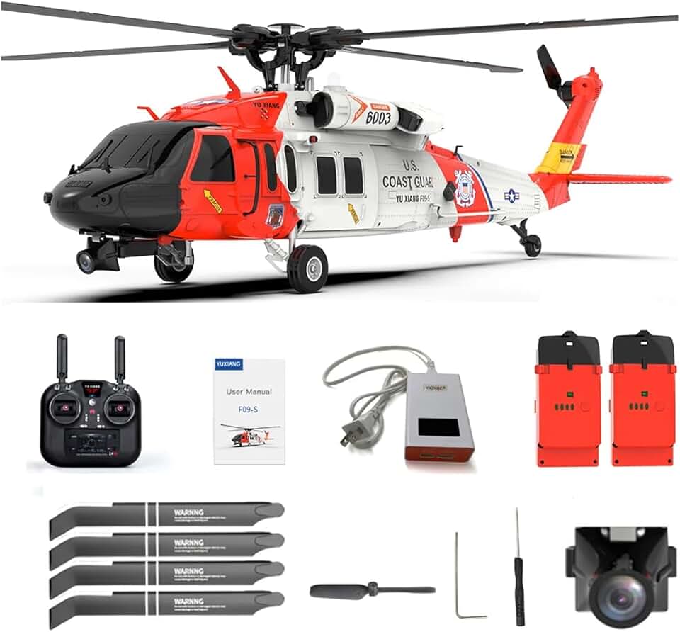 YUXIANG F09S GPS RC Helicopter, 1/47 Scale 2.4G 6CH Dual Motor Brushless Direct-Drive Remote Control Helicopter 6G/3D Military Airplane Outdoor Toy for UH-60 Coast Guard (RTF Version)