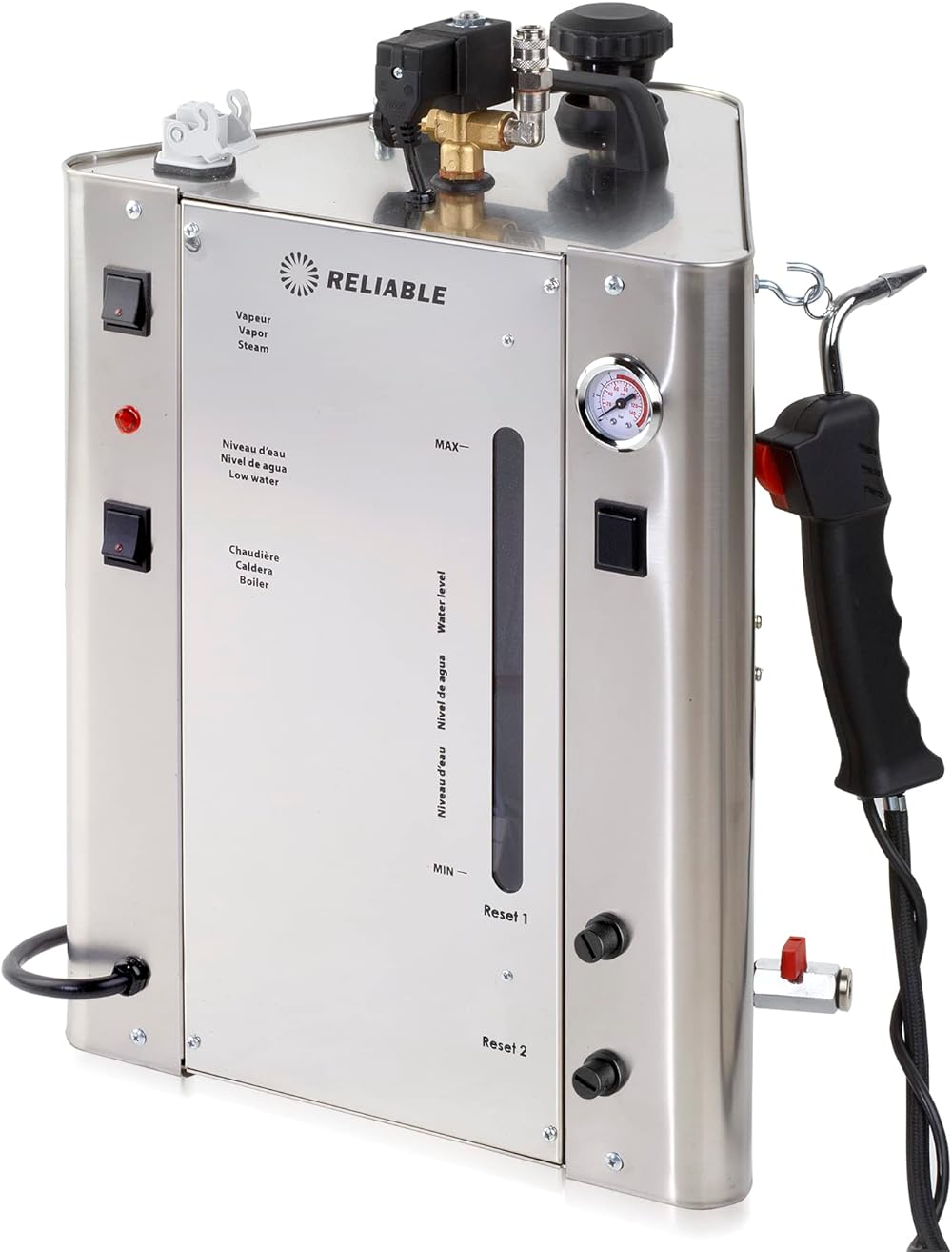 Reliable 7000CD Stainless Steel 2.38-Gallon Dental Steam Cleaner, Made in Italy, Thermostat Reset, 4 Safety Systems, Pressure Gauge, Blow Down Valve, Up To 8 Hours of Continuous Steam