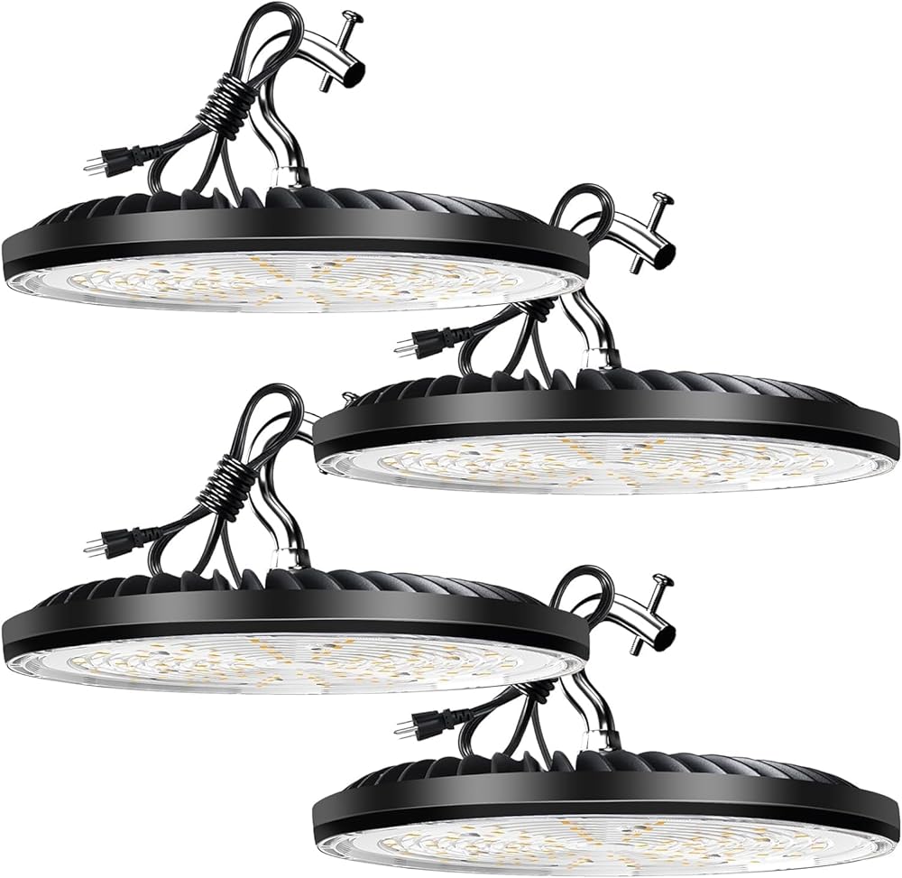 320W LED High Bay Shop Light 45000lm (Eqv.1200W MH/HPS) UFO High Bay LED Light, 5000K Daylight High Bay Lighting for 30-42Ft Height, Energy Saving to 2200KW*4/Y(5Hrs/Day) -4Pack