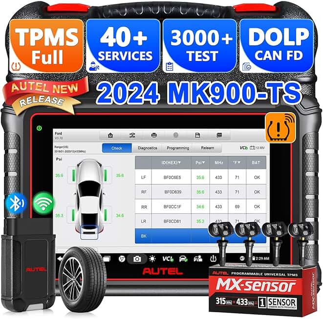 Autel Scanner MaxiCOM MK900-TS with TPMS Sensors Kit, 2024 MK900-TS Level-up of MK900BT/MX900/MK808TS, Bidirectional Diagnostic Scan Tool, No-IP Limited Ver. of MX900TS, 40+ Service, WiFi Print, FCA