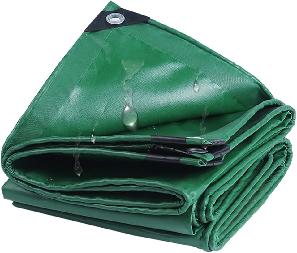 Tarpaulin Waterproof 450g/m² Heavy Duty Tarp Cover Sheet with Reinforced Grommets,Rainproof Canopy Tent for Camping Garden Furniture,Green (Size:4x8m)
