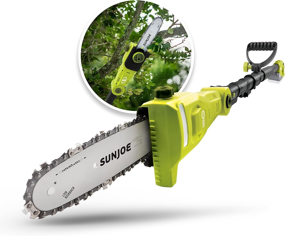 Sun Joe 24V-PS8-LTE 24-Volt 8-Inch, 14-Foot Reach, Cordless Telescoping Pole Chain Saw w/8-Inch Cutting Bar, Auto-Oiler, Adjustable Pole Head for Tree Trimming, Kit (w/2.0-Ah Battery + Quick Charger)