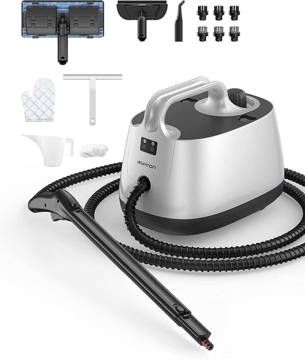 Steam Cleaner, Aspiron Steamer with 21 Accessories, Portable Multipurpose Steam Cleaner for Car 5 Mins Heating with 1.5L Tank, Heavy Duty Steam Cleaner Carpet and Upholstery, Floors, Tiles, Car