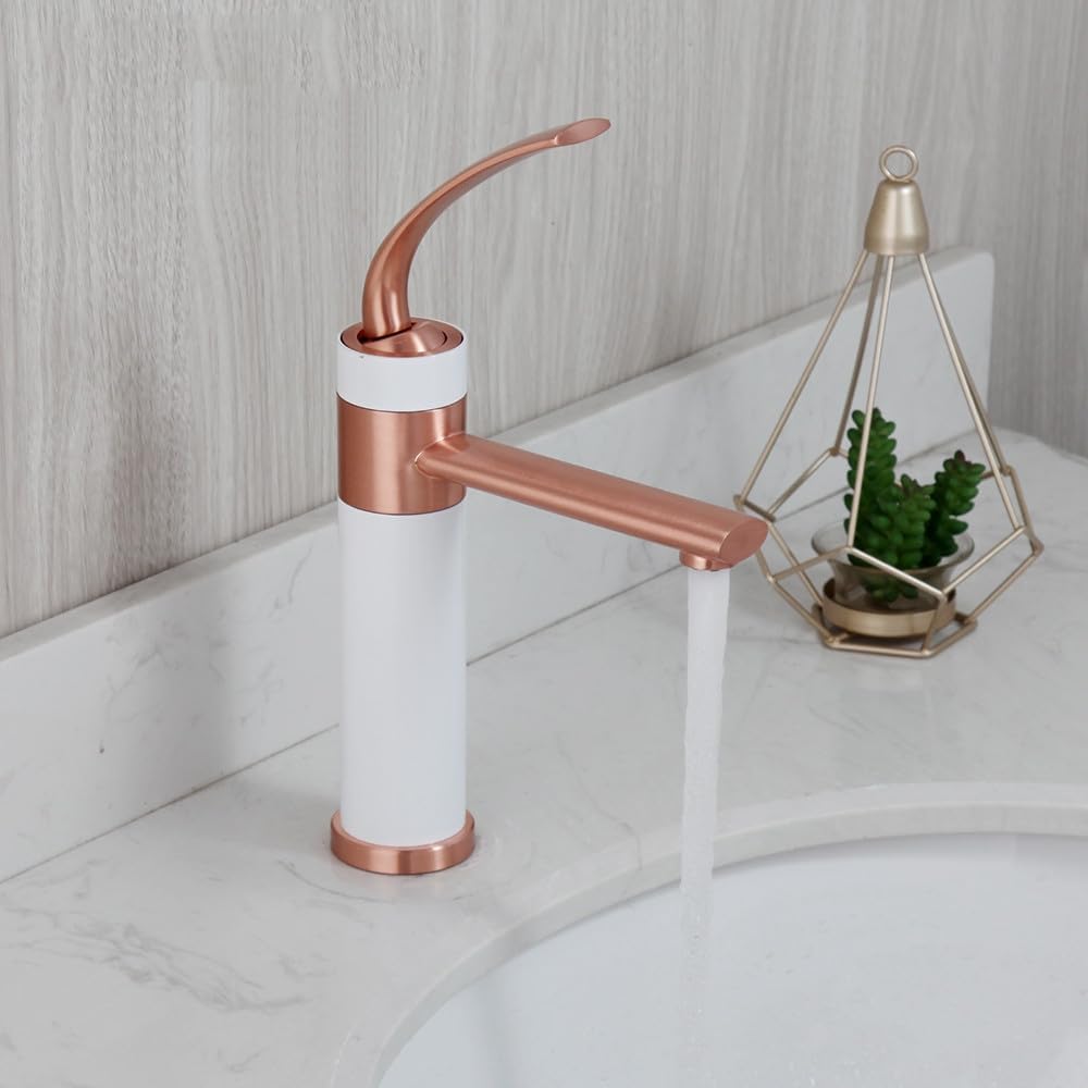 Solid Brass Matte Black Mixer Tap Faucets Bathroom Faucet Wash Basin Sink Tap Rose Golden Deck Mounted,White