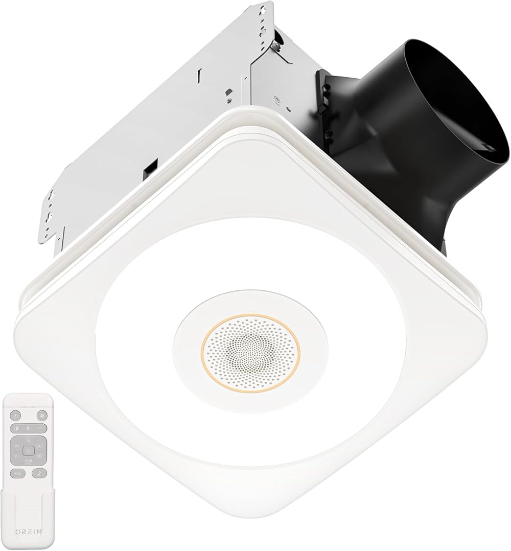 OREiN OL005 Bathroom Fan with Bluetooth Speaker, 2 Remotes