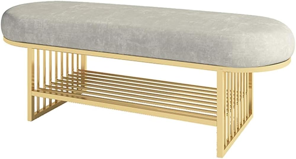 Shoe Storage Bench Entryway Hallway Furniture, Entryway Shoe Rack Simple and Modern Metal Frame, Home Entrance Shoe Stool Frame with Cushion, Shoe Replacement Stool(Grey)