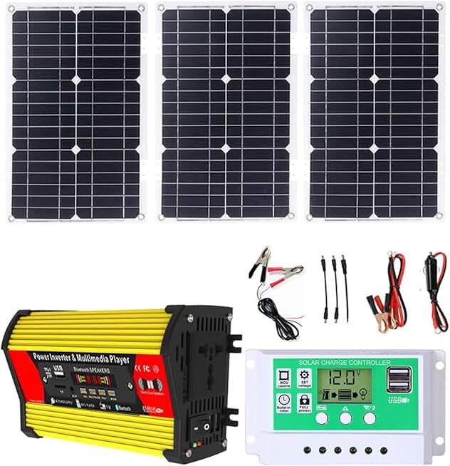 300W 12V to 110V/220V 50Hz/60Hz Inverter Solar Panel Kit， 50A Controller + 75W 18V Solar Panel Solar ，Power System Home Grid System Solar System Kit (12V-220V)